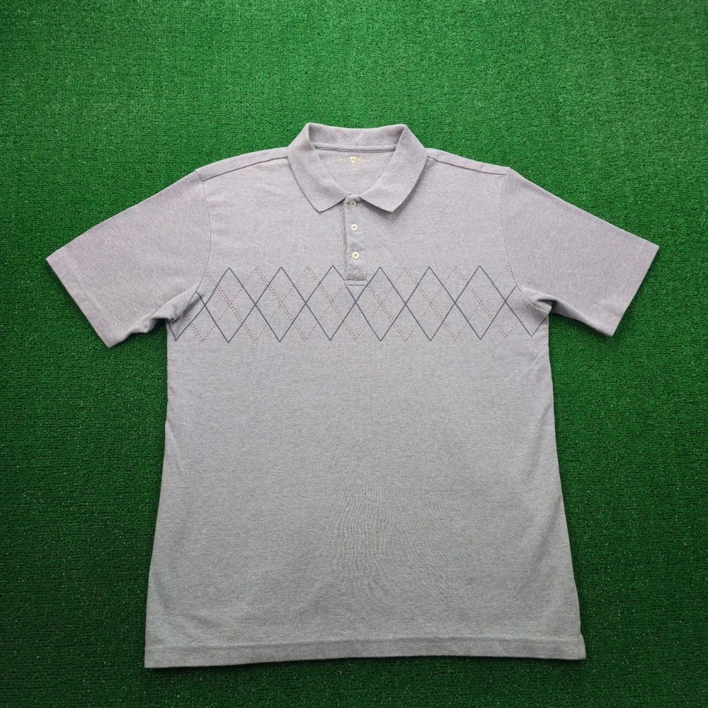 David Taylor Collection Mens Large Polo Shirt Grey Argyle Diamond Print Classic